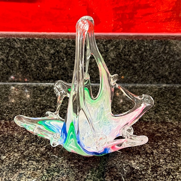 Murano Glass Hand Blown Basket Vase - Picture 7 of 10